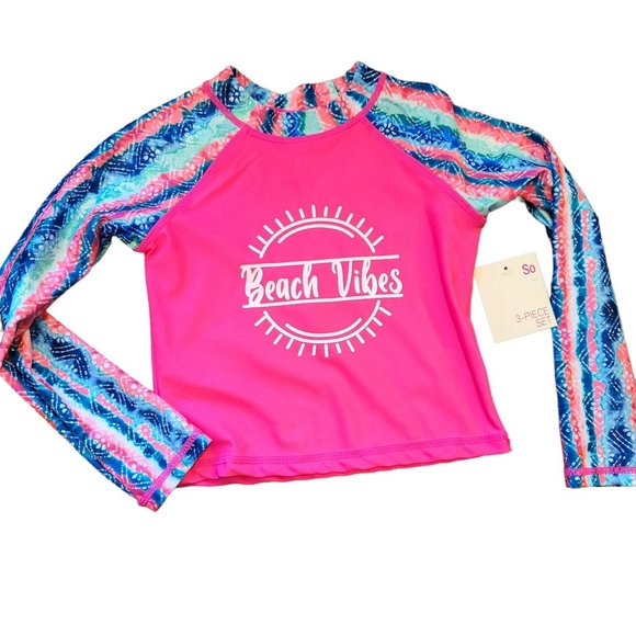 BEACH VIBES Swim Bikini and Rashguard Top Pink Tie Dye Girls 4/5 JJ1963 - Picture 3 of 12